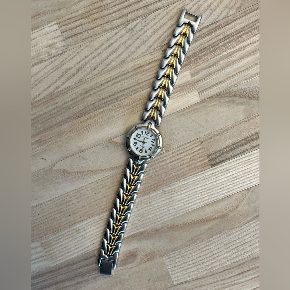 Overload Ladies Watch Two Tone Stainless Weave Bracelet White Dial - Picture 4 of 9